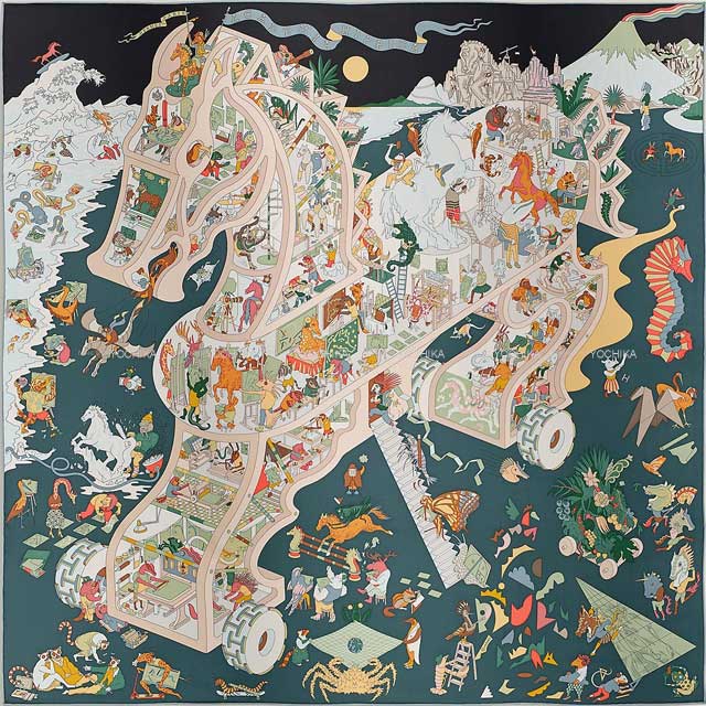 2025AW HERMES scarf Carre 90 ACADEMIA HPPICA Noir (Black)/Ardoise//Rose Poodle Silk100%[BRAND NEW][Authentic]