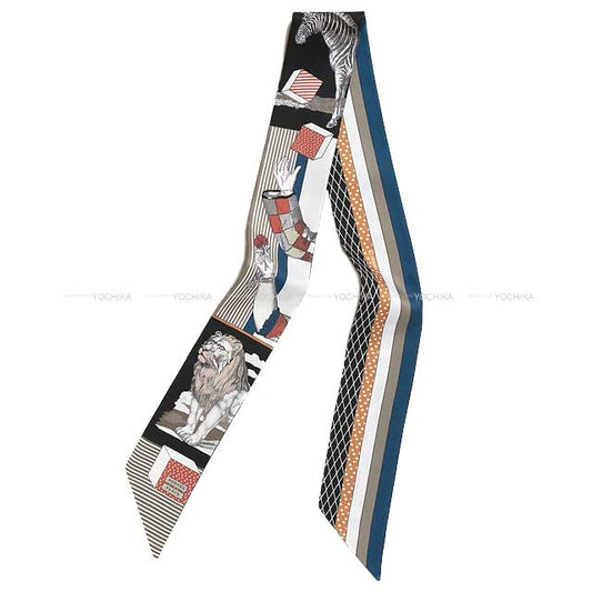 HERMES scarf Twilly Grand Theatre Nouveau Black/Etoupe/Terracotta Silk100% H063761S24[BRAND NEW][Authentic]