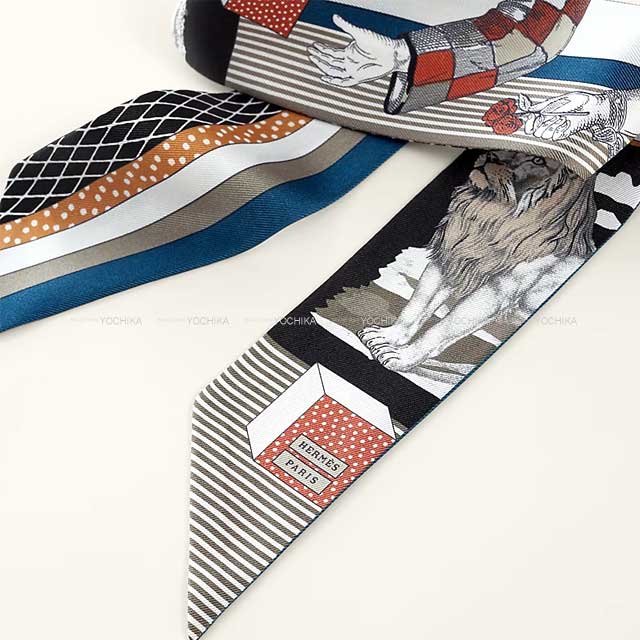 HERMES scarf Twilly Grand Theatre Nouveau Black/Etoupe/Terracotta Silk100% H063761S24[BRAND NEW][Authentic]