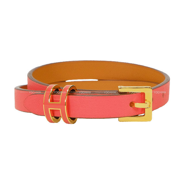 HERMES bracelet Pop H Double Tour #T2 Rose Texese Veau Swift/Metal Gold HW Stamp K LF1204[BRAND NEW][Authentic]