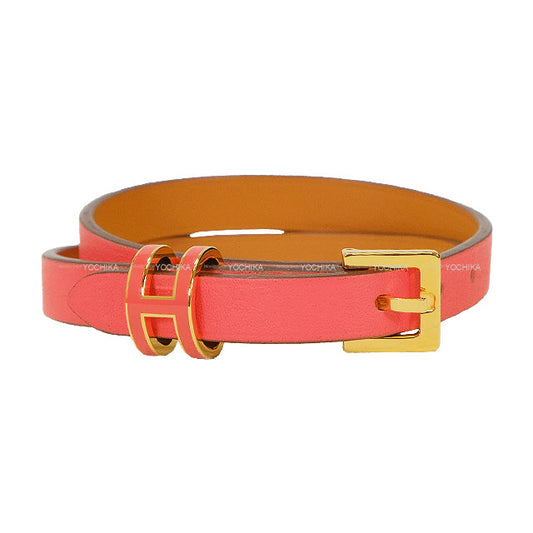 HERMES bracelet Pop H Double Tour #T2 Rose Texese Veau Swift/Metal Gold HW Stamp K LF1204[BRAND NEW][Authentic]