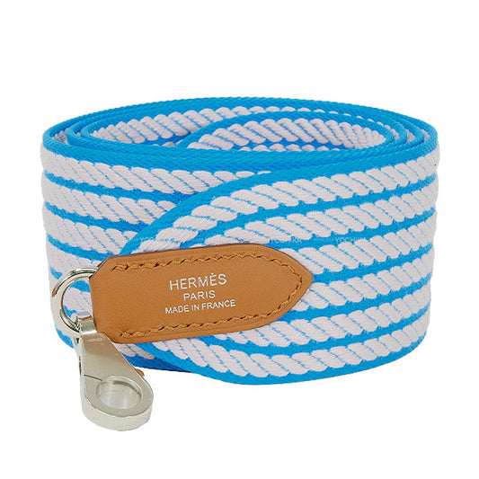 HERMES shoulder strap Bandouliere 50mm 105cm Sangles Cordage Bleu Azur/Mauve Pale/Gold Toile H/Veau Swift Silver HW Stamp W[EXCELLENT][Authentic]
