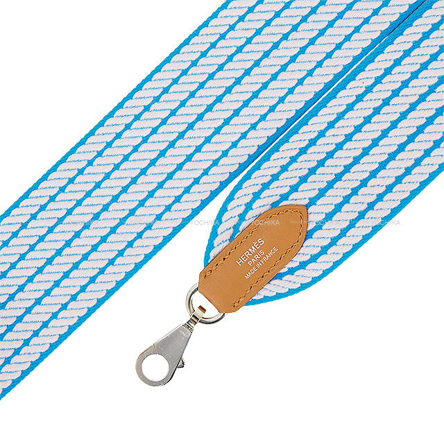 HERMES shoulder strap Bandouliere 50mm 105cm Sangles Cordage Bleu Azur/Mauve Pale/Gold Toile H/Veau Swift Silver HW Stamp W[EXCELLENT][Authentic]