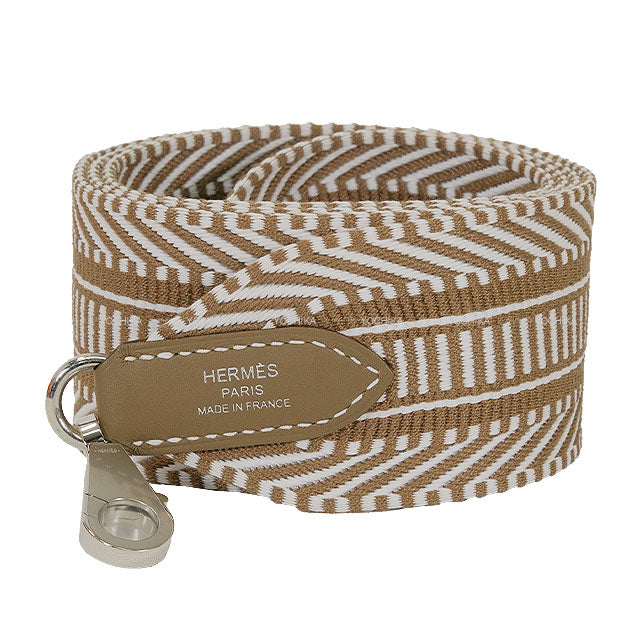 HERMES shoulder strap Bandouliere 50mm 105cm Sangle Cavale Blanc (White)/Etoupe Toile H/Veau Swift Silver HW Stamp K[BRAND NEW][Authentic]