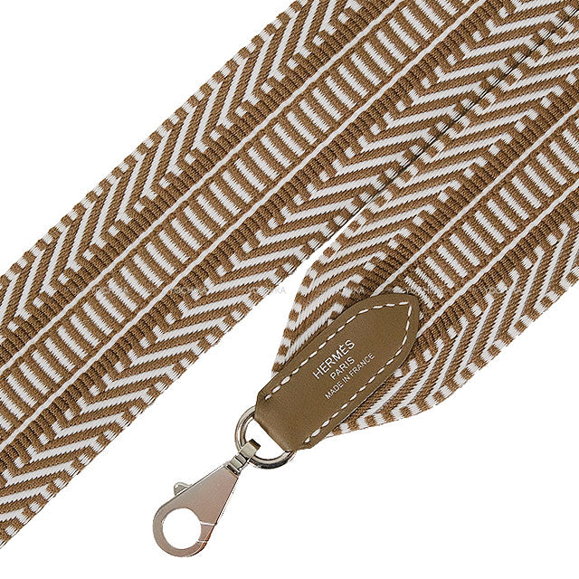 HERMES shoulder strap Bandouliere 50mm 105cm Sangle Cavale Blanc (White)/Etoupe Toile H/Veau Swift Silver HW Stamp K[BRAND NEW][Authentic]