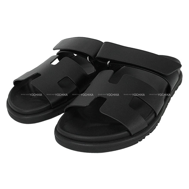 HERMES sandals Chypre Noir (Black) Calf ＃37 Silver HW[BRAND NEW][Authentic]