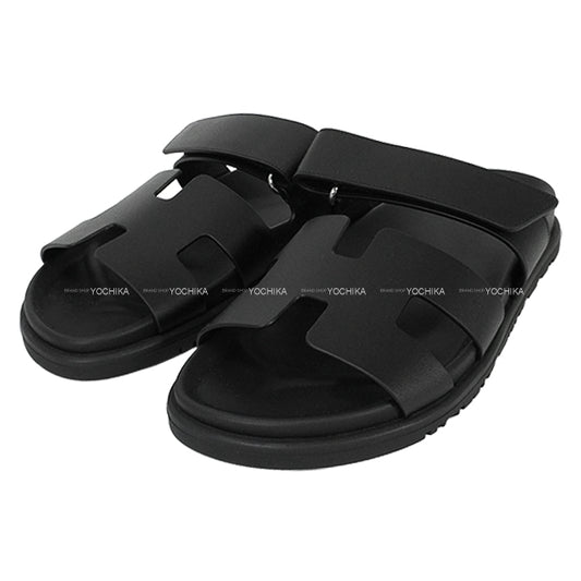 HERMES sandals Chypre Noir (Black) Calf ＃37 Silver HW[BRAND NEW][Authentic]
