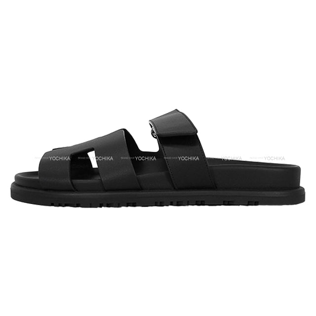 HERMES sandals Chypre Noir (Black) Calf ＃37 Silver HW[BRAND NEW][Authentic]