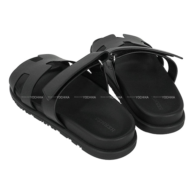 HERMES sandals Chypre Noir (Black) Calf ＃37 Silver HW[BRAND NEW][Authentic]