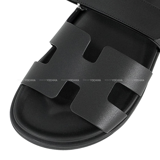 HERMES sandals Chypre Noir (Black) Calf ＃37 Silver HW[BRAND NEW][Authentic]