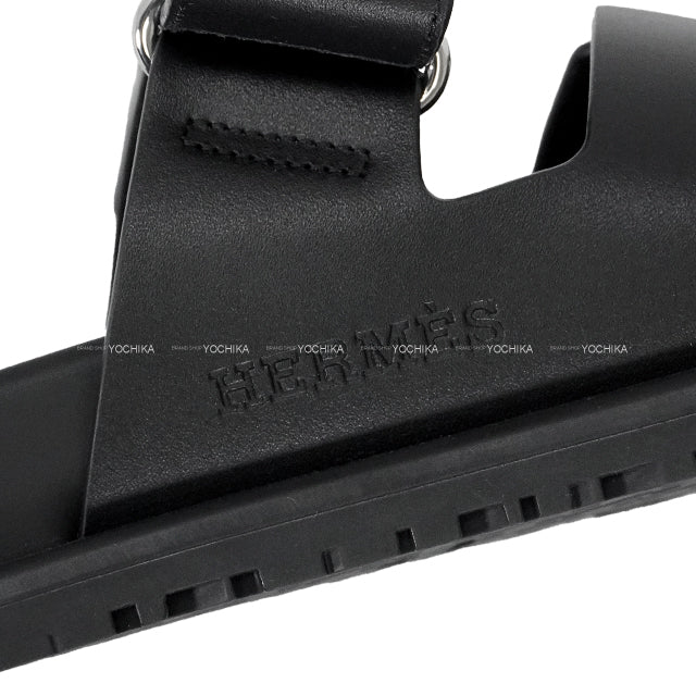 HERMES sandals Chypre Noir (Black) Calf ＃37 Silver HW[BRAND NEW][Authentic]