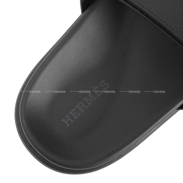 HERMES sandals Chypre Noir (Black) Calf ＃37 Silver HW[BRAND NEW][Authentic]