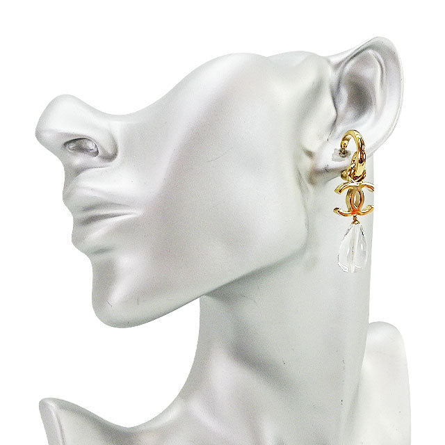 CHANEL pierced earring COCO Mark Hoop Teardrop Metal Resin Gold HW 10528365[EXCELLENT][Authentic]