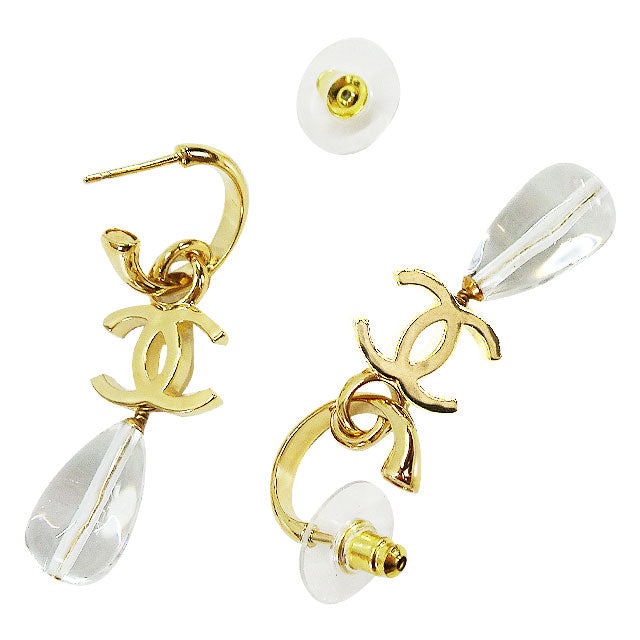 CHANEL pierced earring COCO Mark Hoop Teardrop Metal Resin Gold HW 10528365[EXCELLENT][Authentic]