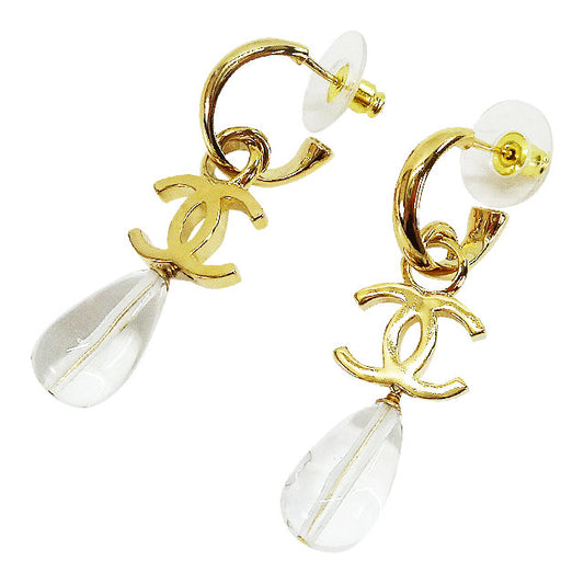 CHANEL pierced earring COCO Mark Hoop Teardrop Metal Resin Gold HW 10528365[EXCELLENT][Authentic]