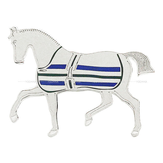 HERMES Scarf ring 70 Cheval Couverture Silver/Bleu Saphir//Vert Silver Plated Silver HW H6037L3S01[BRAND NEW][Authentic]