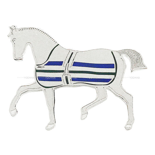 HERMES Scarf ring 70 Cheval Couverture Silver/Bleu Saphir//Vert Silver Plated Silver HW H6037L3S01[BRAND NEW][Authentic]