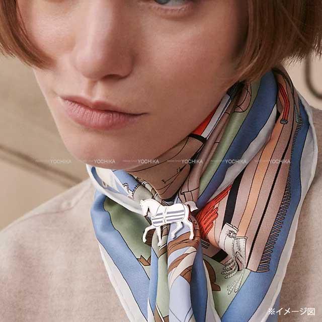 HERMES Scarf ring 70 Cheval Couverture Silver/Bleu Saphir//Vert Silver Plated Silver HW H6037L3S01[BRAND NEW][Authentic]
