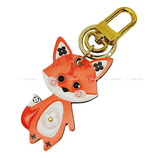 [Pre-loved] LOUIS VUITTON keyring(key holder) Animal Porte Cles Fox Charm Monogram Orange/Blanc (White)/Pink Leather Gold HW M69015[LIKE NEW][Authentic]
