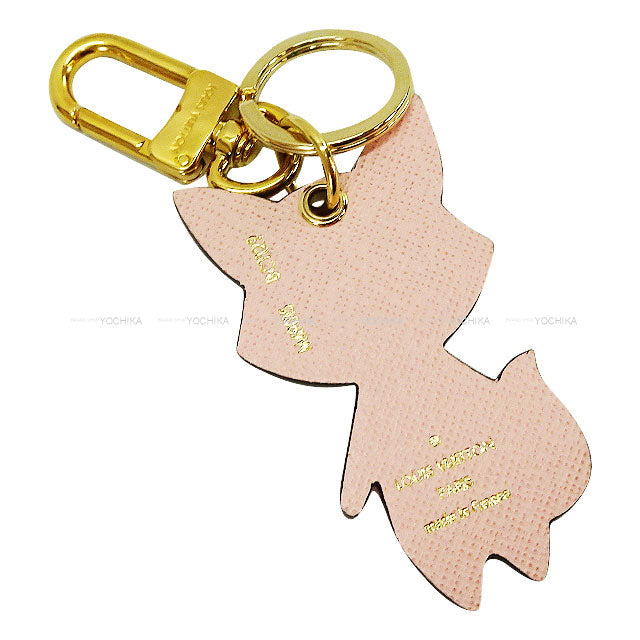 [Pre-loved] LOUIS VUITTON keyring(key holder) Animal Porte Cles Fox Charm Monogram Orange/Blanc (White)/Pink Leather Gold HW M69015[LIKE NEW][Authentic]