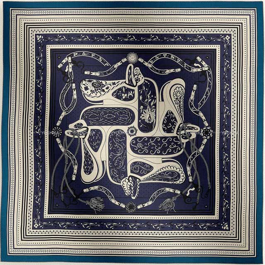 2025SS HERMES scarf Carre 140 Festival Des Amazones Bandana Marine/Natural/Black Cashmere70% / Silk30%[BRAND NEW][Authentic]
