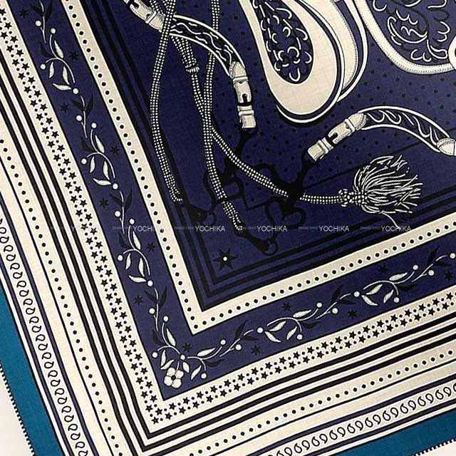 2025SS HERMES scarf Carre 140 Festival Des Amazones Bandana Marine/Natural/Black Cashmere70% / Silk30%[BRAND NEW][Authentic]