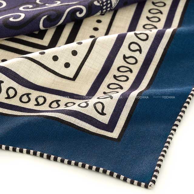 2025SS HERMES scarf Carre 140 Festival Des Amazones Bandana Marine/Natural/Black Cashmere70% / Silk30%[BRAND NEW][Authentic]