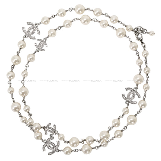 [Pre-loved] CHANEL necklace Long Pearl COCO Rhinestone Silver Fake Pearl /Rhinestone Silver HW A36121[USED SA][Authentic]