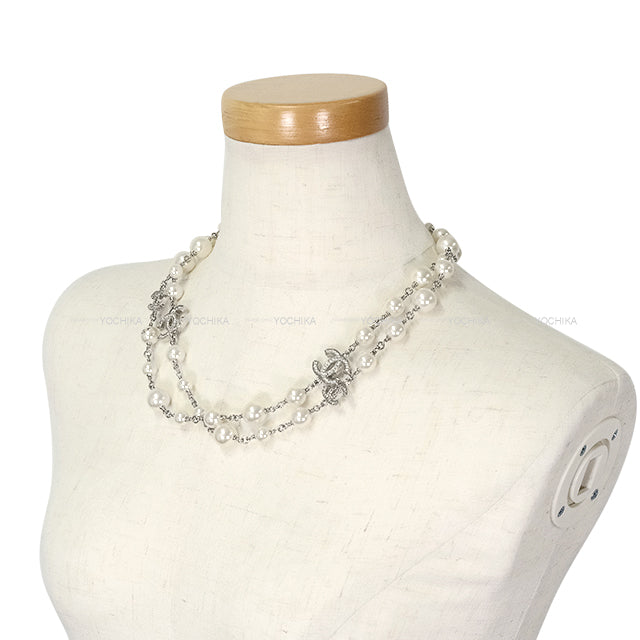 [Pre-loved] CHANEL necklace Long Pearl COCO Rhinestone Silver Fake Pearl /Rhinestone Silver HW A36121[USED SA][Authentic]