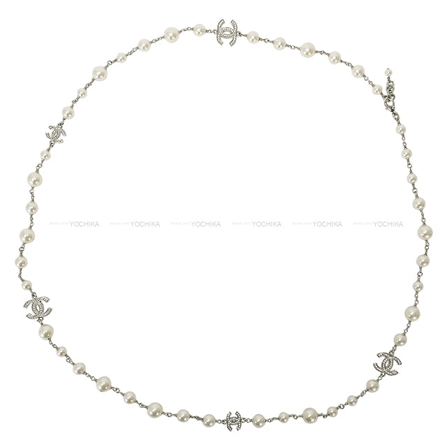 [Pre-loved] CHANEL necklace Long Pearl COCO Rhinestone Silver Fake Pearl /Rhinestone Silver HW A36121[USED SA][Authentic]