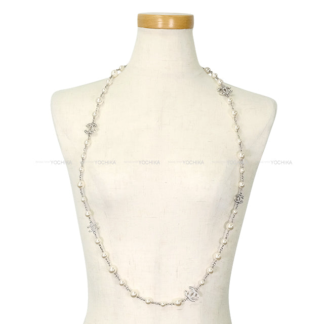 [Pre-loved] CHANEL necklace Long Pearl COCO Rhinestone Silver Fake Pearl /Rhinestone Silver HW A36121[USED SA][Authentic]