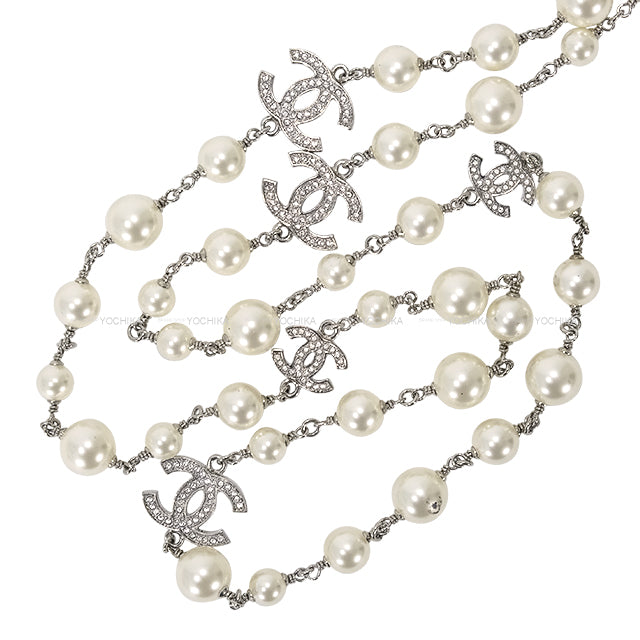 [Pre-loved] CHANEL necklace Long Pearl COCO Rhinestone Silver Fake Pearl /Rhinestone Silver HW A36121[USED SA][Authentic]