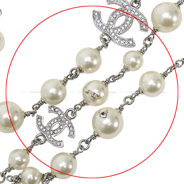 [Pre-loved] CHANEL necklace Long Pearl COCO Rhinestone Silver Fake Pearl /Rhinestone Silver HW A36121[USED SA][Authentic]