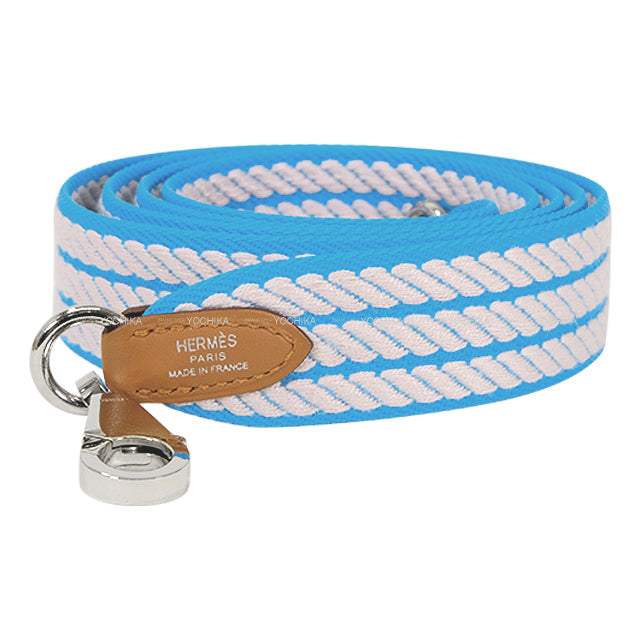 [Pre-loved] HERMES Handbag Bandouliere 25mm 105cm Sangles Cordage Bleu Azur/Mauve Pale/Gold Toile H/Veau Swift Silver HW Stamp W[LIKE NEW][Authentic]