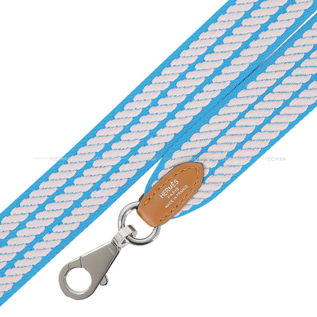 [Pre-loved] HERMES Handbag Bandouliere 25mm 105cm Sangles Cordage Bleu Azur/Mauve Pale/Gold Toile H/Veau Swift Silver HW Stamp W[LIKE NEW][Authentic]