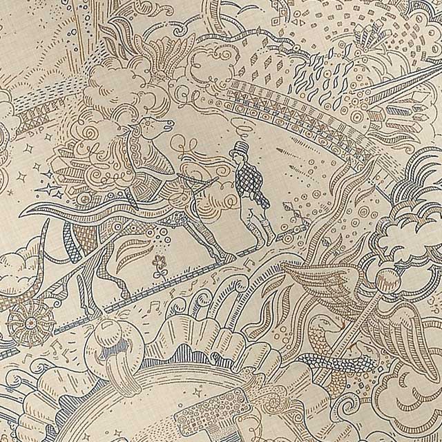 HERMES scarf Carre H 100 Please Hold the Line Natural/GrisMoyen/Blue Cashmere/Silk[BRAND NEW][Authentic]