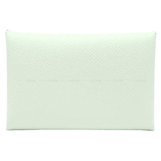 HERMES card holder Calvi Vert Fizz Veau Epsom Silver HW Stamp U[EXCELLENT][Authentic]