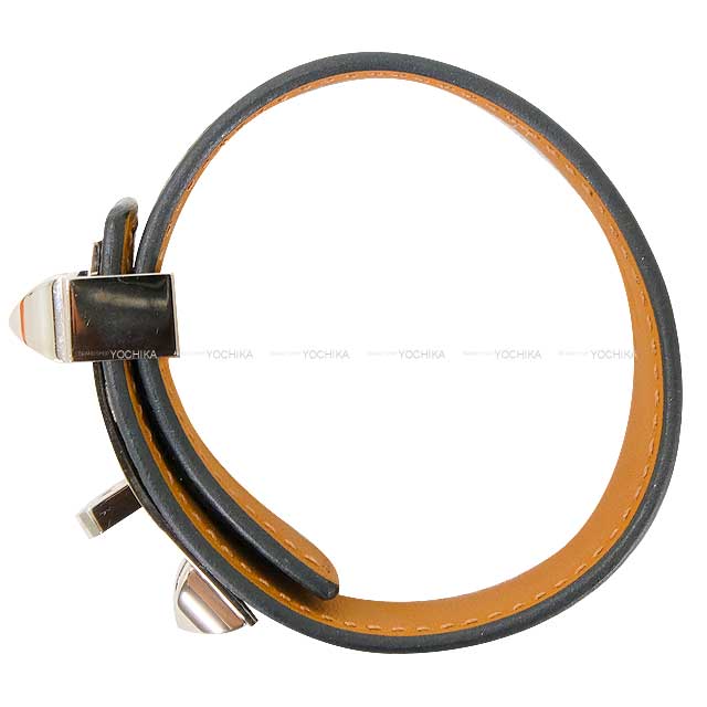 [Pre-loved] HERMES bracelet Bracelet COLLIER DE CHIEN24 #T3 Noir (Black) Veau Madame Silver HW Stamp B[LIKE NEW][Authentic]