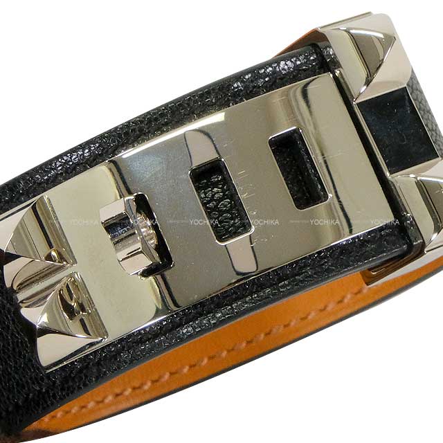 [Pre-loved] HERMES bracelet Bracelet COLLIER DE CHIEN24 #T3 Noir (Black) Veau Madame Silver HW Stamp B[LIKE NEW][Authentic]