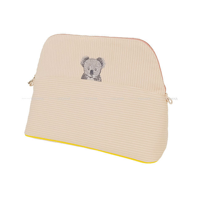 HERMES Pouch Bolide Pouch 31 GM Baby Line passe passe Koala BLEUET Stripe Cotton Silver HW[BRAND NEW][Authentic]