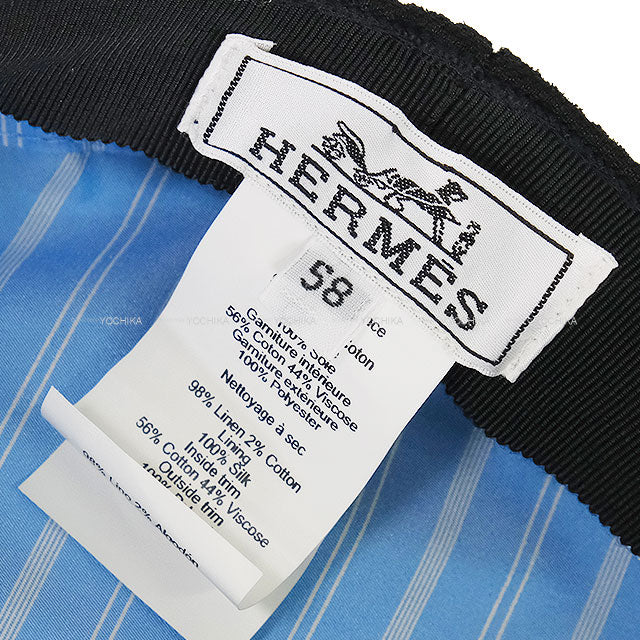 [Pre-loved] HERMES Casquette Hats Casquette Cabourg #58 Noir (Black) Linen Silver HW[LIKE NEW][Authentic]