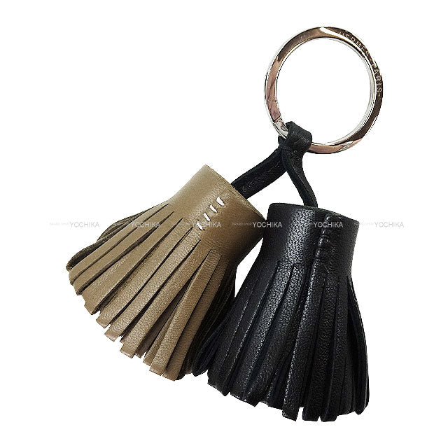 HERMES key ring Carmen Unodos Noir (Black)/Etoupe Agneau Milo Silver HW[BRAND NEW][Authentic]