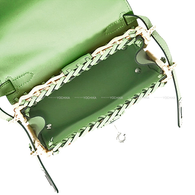 HERMES Shoulder bag Picnic Vert criquet Veau Swift/Osier Wicker (Rattan) Silver HW Stamp B[EXCELLENT][Authentic]