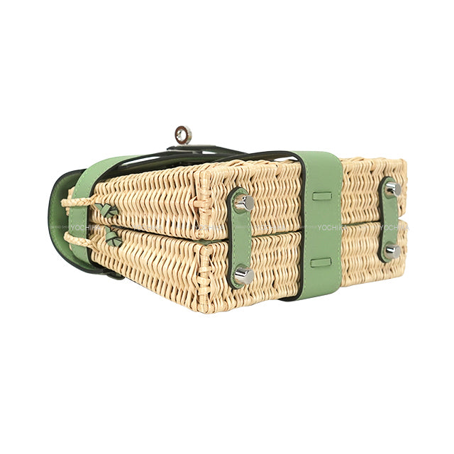 HERMES Shoulder bag Picnic Vert criquet Veau Swift/Osier Wicker (Rattan) Silver HW Stamp B[EXCELLENT][Authentic]
