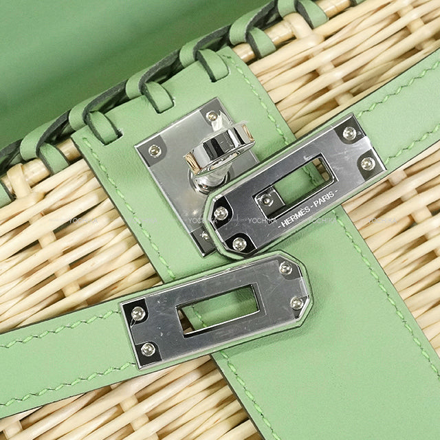 HERMES Shoulder bag Picnic Vert criquet Veau Swift/Osier Wicker (Rattan) Silver HW Stamp B[EXCELLENT][Authentic]