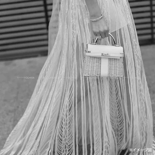 HERMES Shoulder bag Picnic Vert criquet Veau Swift/Osier Wicker (Rattan) Silver HW Stamp B[EXCELLENT][Authentic]