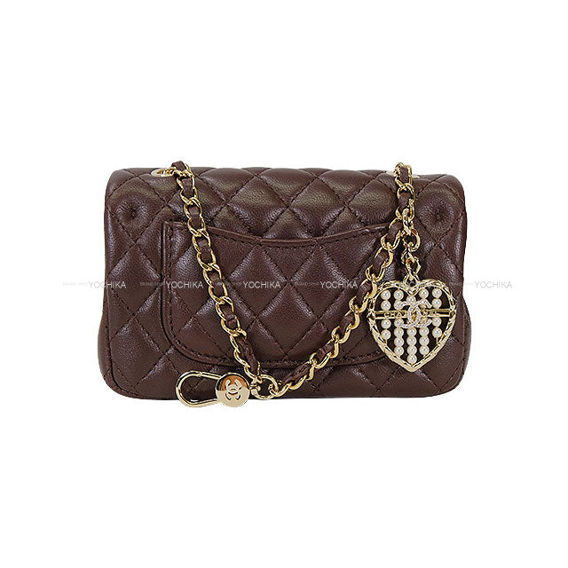 2024-2025 Metiers d'Art Collection CHANEL bag charm Classic Matelasse Heart Pearl COCO Mark Chain Brown Lambskin Champagne Gold HW AP4760[EXCELLENT][Authentic]