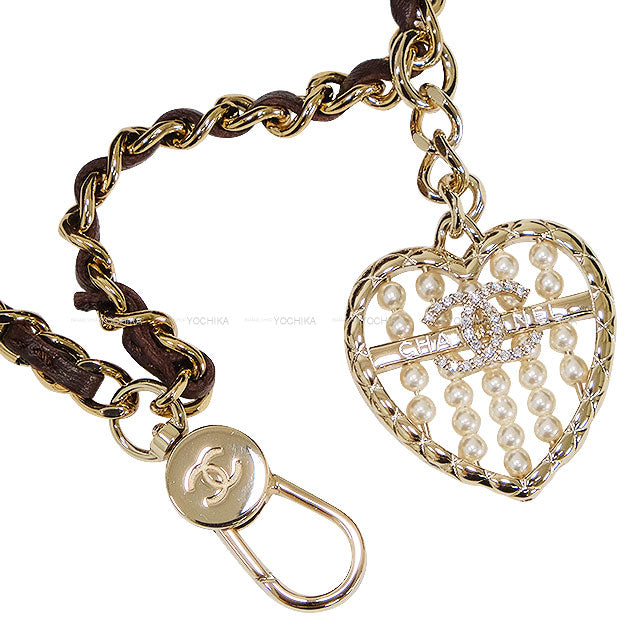 2024-2025 Metiers d'Art Collection CHANEL bag charm Classic Matelasse Heart Pearl COCO Mark Chain Brown Lambskin Champagne Gold HW AP4760[EXCELLENT][Authentic]