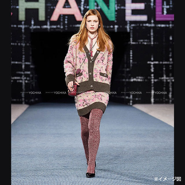 2022-2023AW CHANEL Cardigan Ladies Knit Rhinestone COCO Button Beige/Pink/Multicolor Cashmere/Wool #40 P73857[EXCELLENT][Authentic]