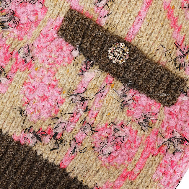 2022-2023AW CHANEL Cardigan Ladies Knit Rhinestone COCO Button Beige/Pink/Multicolor Cashmere/Wool #40 P73857[EXCELLENT][Authentic]